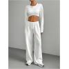 imageWomens Drawstring Waist Wide Leg Pants Trousers Casual Loose Sports SweatpantsWhite
