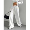 imageWomens Drawstring Waist Wide Leg Pants Trousers Casual Loose Sports SweatpantsWhite