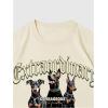 imageWomens Floral Letter Print T Shirt Crew Neck Short Sleeve Drop Shoulder Loose Tee TopsAnimal Beige