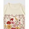 imageWomens Floral Letter Print T Shirt Crew Neck Short Sleeve Drop Shoulder Loose Tee TopsBeige
