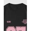 imageWomens Floral Letter Print T Shirt Crew Neck Short Sleeve Drop Shoulder Loose Tee TopsBlack and Pink