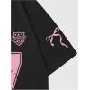 imageWomens Floral Letter Print T Shirt Crew Neck Short Sleeve Drop Shoulder Loose Tee TopsBlack and Pink