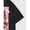 imageWomens Floral Letter Print T Shirt Crew Neck Short Sleeve Drop Shoulder Loose Tee TopsCat Black