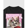 imageWomens Floral Letter Print T Shirt Crew Neck Short Sleeve Drop Shoulder Loose Tee TopsCat Black