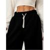 imageWomens Foldover Drawstring High Waisted Sweatpants Wide Leg Split Baggy Workout Trousers PantsBlack