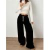 imageWomens Foldover Drawstring High Waisted Sweatpants Wide Leg Split Baggy Workout Trousers PantsBlack