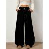 imageWomens Foldover Drawstring High Waisted Sweatpants Wide Leg Split Baggy Workout Trousers PantsBlack
