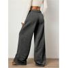 imageWomens Foldover Drawstring High Waisted Sweatpants Wide Leg Split Baggy Workout Trousers PantsDark Grey