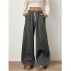 imageWomens Foldover Drawstring High Waisted Sweatpants Wide Leg Split Baggy Workout Trousers PantsDark Grey