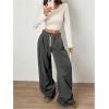 imageWomens Foldover Drawstring High Waisted Sweatpants Wide Leg Split Baggy Workout Trousers PantsDark Grey