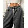 imageWomens Foldover Drawstring High Waisted Sweatpants Wide Leg Split Baggy Workout Trousers PantsDark Grey