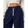 imageWomens Foldover Drawstring High Waisted Sweatpants Wide Leg Split Baggy Workout Trousers PantsDeep Blue