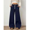 imageWomens Foldover Drawstring High Waisted Sweatpants Wide Leg Split Baggy Workout Trousers PantsDeep Blue