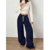 imageWomens Foldover Drawstring High Waisted Sweatpants Wide Leg Split Baggy Workout Trousers PantsDeep Blue