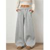 imageWomens Foldover Drawstring High Waisted Sweatpants Wide Leg Split Baggy Workout Trousers PantsGrey