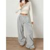 imageWomens Foldover Drawstring High Waisted Sweatpants Wide Leg Split Baggy Workout Trousers PantsGrey