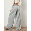 imageWomens Foldover Drawstring High Waisted Sweatpants Wide Leg Split Baggy Workout Trousers PantsGrey