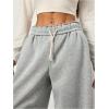 imageWomens Foldover Drawstring High Waisted Sweatpants Wide Leg Split Baggy Workout Trousers PantsGrey