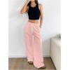 imageWomens Foldover Drawstring High Waisted Sweatpants Wide Leg Split Baggy Workout Trousers PantsPink
