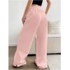 imageWomens Foldover Drawstring High Waisted Sweatpants Wide Leg Split Baggy Workout Trousers PantsPink