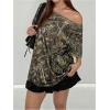 imageWomens Graphic Camo Print One Shoulder TShirts Loose Short Sleeve Tee StreetwearMulticolor