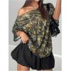 imageWomens Graphic Camo Print One Shoulder TShirts Loose Short Sleeve Tee StreetwearMulticolor