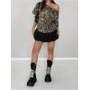 imageWomens Graphic Camo Print One Shoulder TShirts Loose Short Sleeve Tee StreetwearMulticolor