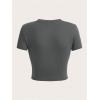 imageWomens Graphic Print Fitted T Shirt Crew Neck Short Sleeve Y2k Crop TopsDark Grey