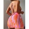 imageWomens Graphic Strappy Backless V Neck One Piece Swimsuit with Cover Up Beach Skirts Bathing Suit SetOrange