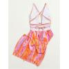 imageWomens Graphic Strappy Backless V Neck One Piece Swimsuit with Cover Up Beach Skirts Bathing Suit SetOrange