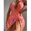 imageWomens Graphic Strappy Backless V Neck One Piece Swimsuit with Cover Up Beach Skirts Bathing Suit SetOrange