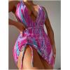 imageWomens Graphic Strappy Backless V Neck One Piece Swimsuit with Cover Up Beach Skirts Bathing Suit SetPurple Blue