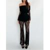imageWomens High Waisted Lace Flare Leggings Sheer Skinny Colorblock Bell Bottoms Party PantsBlack