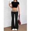 imageWomens Leopard Print Color Block Flare Pants Elastic High Waisted Bell BottomsCheetah Black