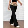 imageWomens Leopard Print Color Block Flare Pants Elastic High Waisted Bell BottomsCheetah Black