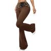 imageWomens Leopard Print Color Block Flare Pants Elastic High Waisted Bell BottomsCoffee Brown