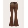 imageWomens Leopard Print Color Block Flare Pants Elastic High Waisted Bell BottomsCoffee Brown