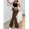 imageWomens Leopard Print Color Block Flare Pants Elastic High Waisted Bell BottomsCoffee Brown
