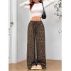 imageWomens Leopard Wide Leg Baggy Pants Drawstring Waist Y2K Sweatpants Casual Long TrousersBrown