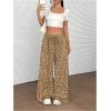 imageWomens Leopard Wide Leg Baggy Pants Drawstring Waist Y2K Sweatpants Casual Long TrousersMocha Brown