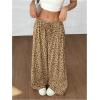 imageWomens Leopard Wide Leg Baggy Pants Drawstring Waist Y2K Sweatpants Casual Long TrousersMocha Brown