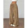 imageWomens Leopard Wide Leg Baggy Pants Drawstring Waist Y2K Sweatpants Casual Long TrousersMocha Brown