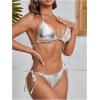imageWomens Metallic Shiny Halter Bikini Set Tie Back High Cut Two Piece Swimsuit BeachwearSilver