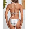 imageWomens Metallic Shiny Halter Bikini Set Tie Back High Cut Two Piece Swimsuit BeachwearSilver