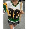 imageWomens Number Print Y2K Jersey Shirts V Neck Half Sleeve Colorblock Tees Casual Drop Shoulder TopsGreen
