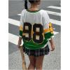 imageWomens Number Print Y2K Jersey Shirts V Neck Half Sleeve Colorblock Tees Casual Drop Shoulder TopsGreen