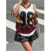imageWomens Number Print Y2K Jersey Shirts V Neck Half Sleeve Colorblock Tees Casual Drop Shoulder TopsMulticolor