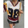 imageWomens Number Print Y2K Jersey Shirts V Neck Half Sleeve Colorblock Tees Casual Drop Shoulder TopsMulticolor