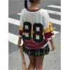 imageWomens Number Print Y2K Jersey Shirts V Neck Half Sleeve Colorblock Tees Casual Drop Shoulder TopsMulticolor
