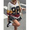 imageWomens Number Print Y2K Jersey Shirts V Neck Half Sleeve Colorblock Tees Casual Drop Shoulder TopsMulticolor